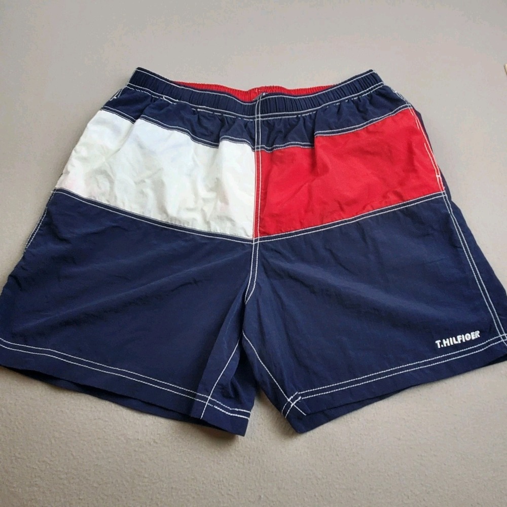 Vintage Tommy Hilfiger Swim Trunks Men's XL Red White Blue Bored Shorts Flag